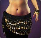Bauchtanz Hüfttuch mit Münzen inkl. Handketten – Belly Dance Outfit Kostüm Gürtel in schwarz – Münzgürtel für Bauchtanz, Fasching, Karneval, Halloween, Tanzaufführung & Party